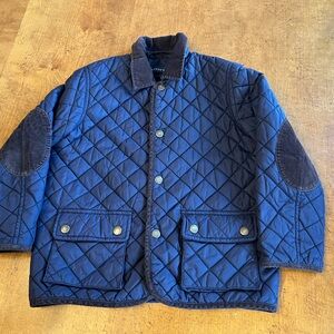 Lands end blue Navy Quilted Jacket 6-7 large button up coat spring pockets
